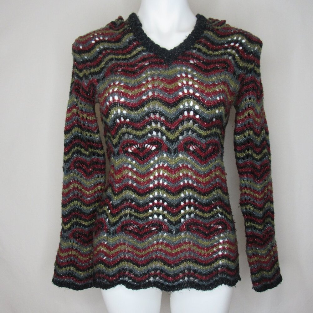 Royal Robbins Multi Color Loose Chevron Knit Hooded Sweater Women's XS XSmall